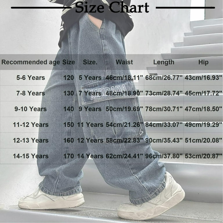 WMTBSRSW Boys Baggy Jeans for Kids Teen Casual Straight Wide Leg