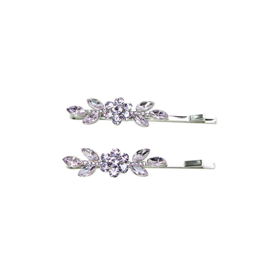 Faship A Pair Of Lavender Rhinestone Crystal Floral Hair Clip Pins 2 Pcs