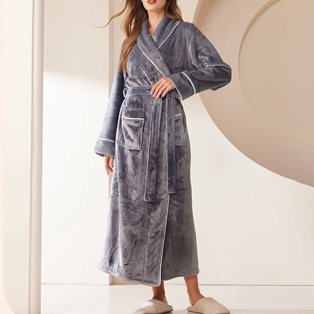 RXIRUCGD Peignoir Long pour Femme à Col Épaissi, Col Confortable, Chemise de Nuit, Tenue d'Intérieur ( Gris, Taille : TG )
