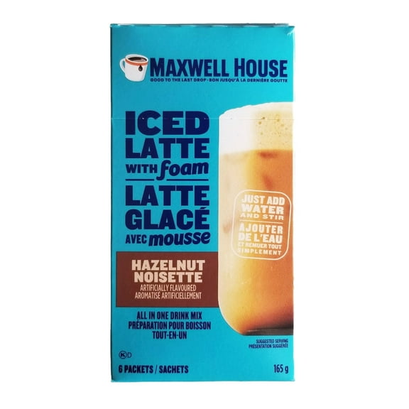 Maxwell House Iced Latte with Foam, Hazelnut Flavored, 6 packets, 165g/6 oz