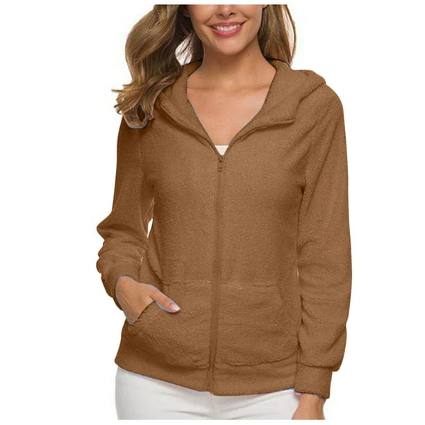 Chaquetas y abrigos casuales con capucha y manga larga para mujer, chaqueta de invierno cálida con cremallera y capucha, abrigo de color liso para mujer