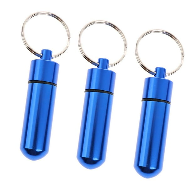Mini pastillero de 3 piezas, llavero, botella con llavero para llevar fácilmente Azul jinwen Llavero del envase de la medicina