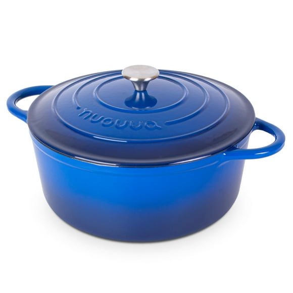 Cast Iron Dutch Oven with Lid - Non-Stick Ovenproof Enamelled Casserole Pot - Sturdy Dutch Oven Cookware - Dark Blue, 7.3-Quart, 30cm - by Nuovva