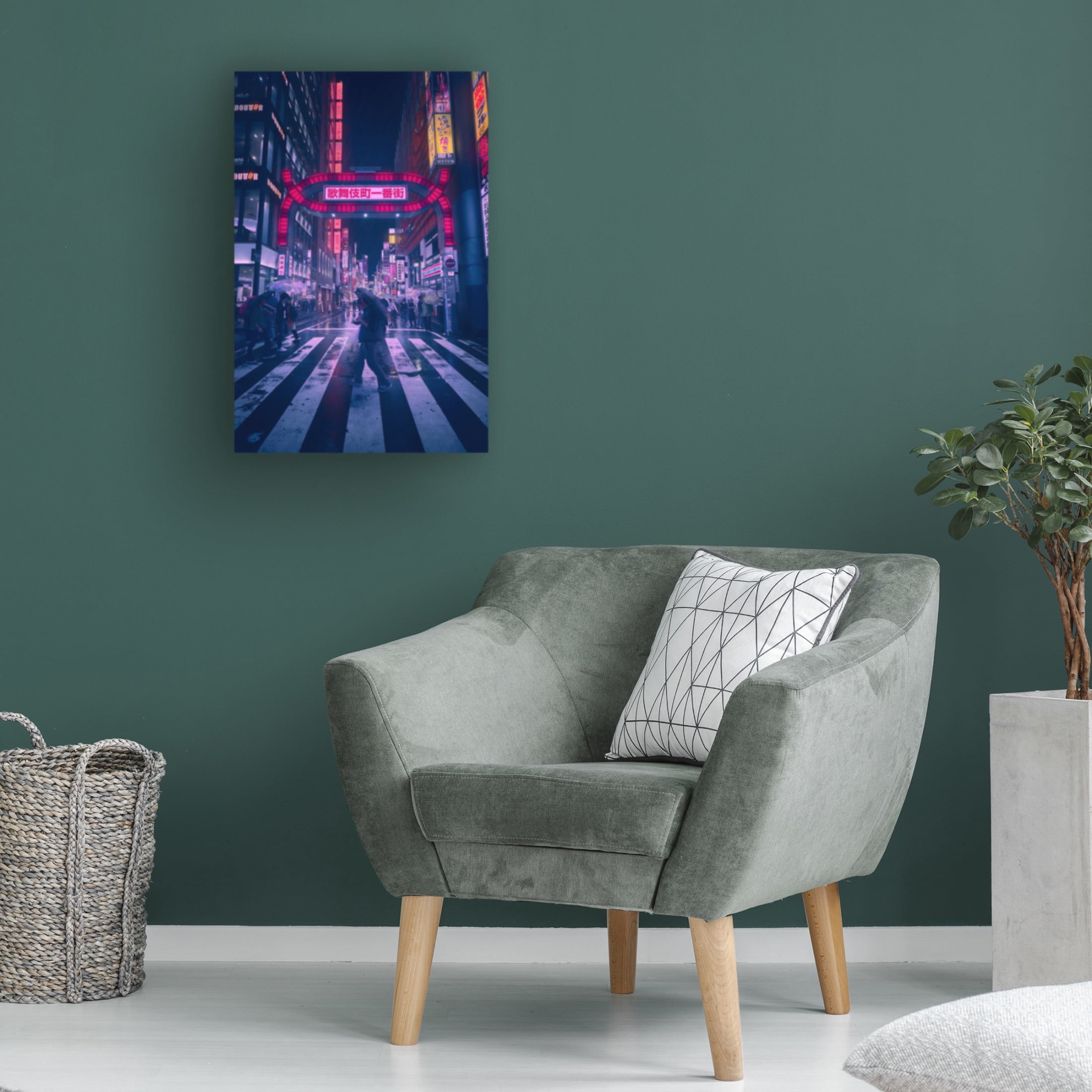 Canvas Wall Art - Javier De La 'Tokyo Blue Rain' Wall Art for Living Room, Bedroom, or Office Décor by Trademark Fine Art - 22 x 32 Inches