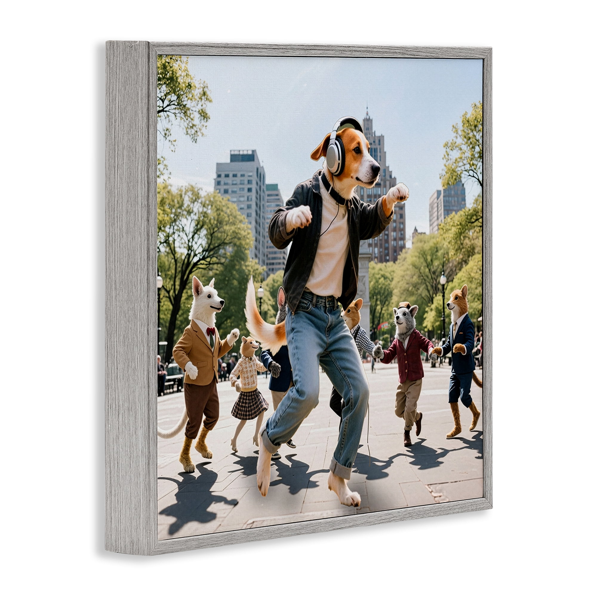 Stupell Industries Stylish Dog Dancing in Park Gray Framed Giclee Art, design by CAD Designs