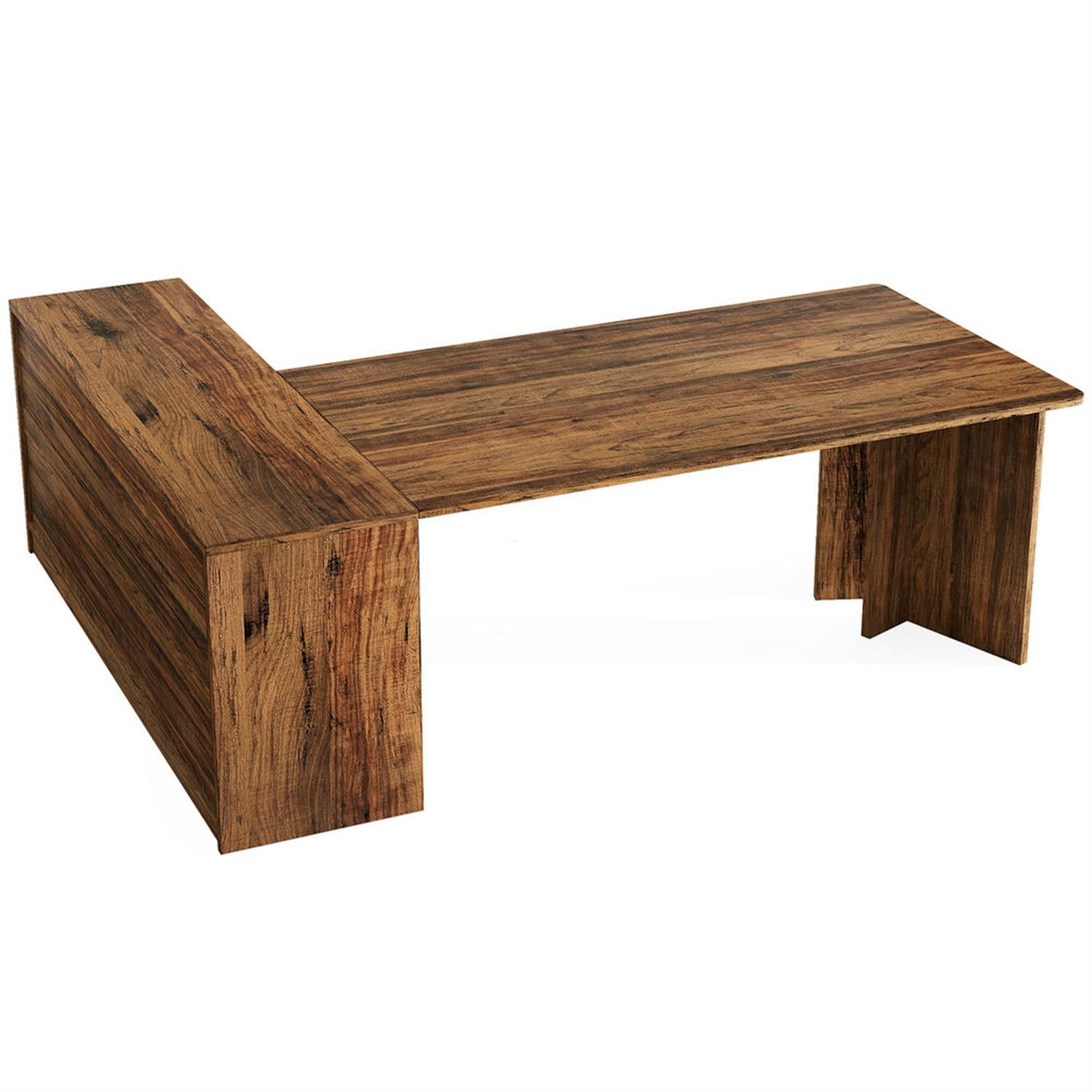 Demi Bonn Modern L Shaped Gaming Computer Desk, 71" Corner Executive Desk with Storage Cabinet for Home Office, Brown