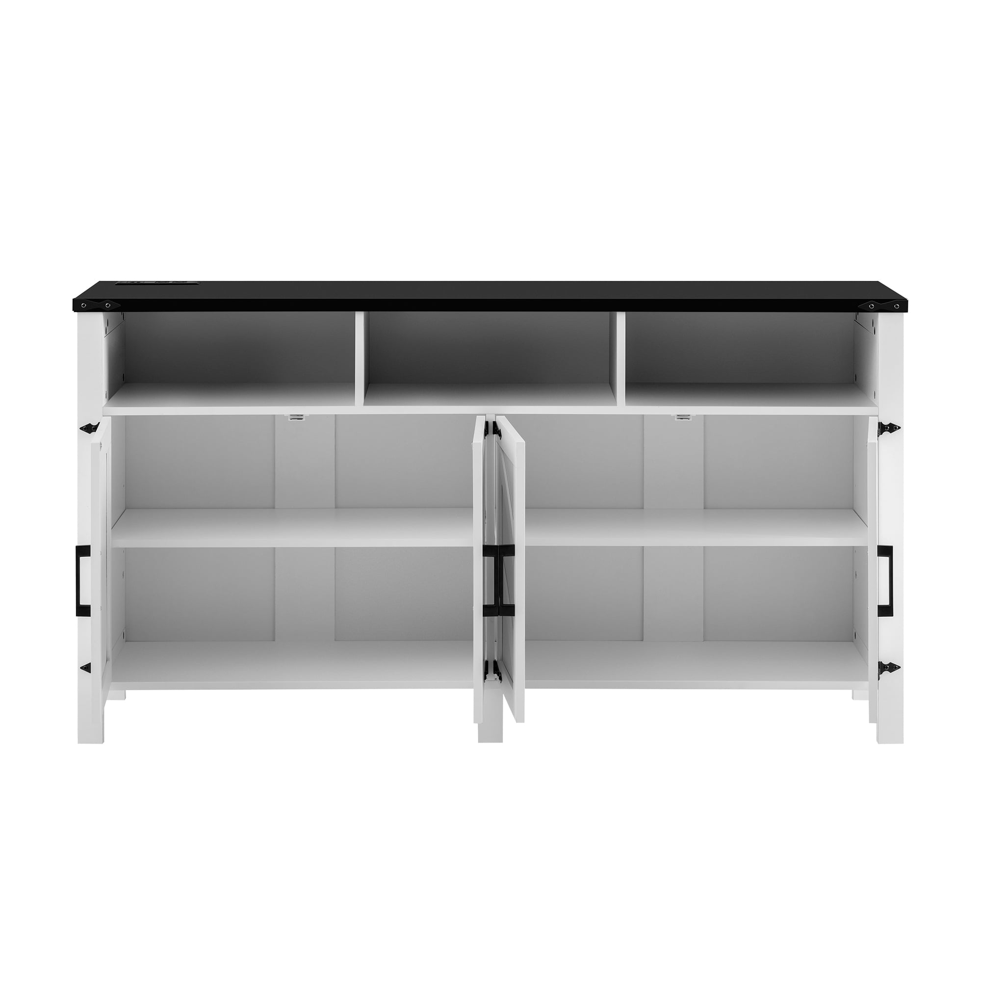 Euroco 59" Large Sideboard Buffet Cabinet with Storage, Wood Coffee Bar Station with Charging Station,Adjustable Shelves and Open Storage Shef for Living Room,Dining Room,White