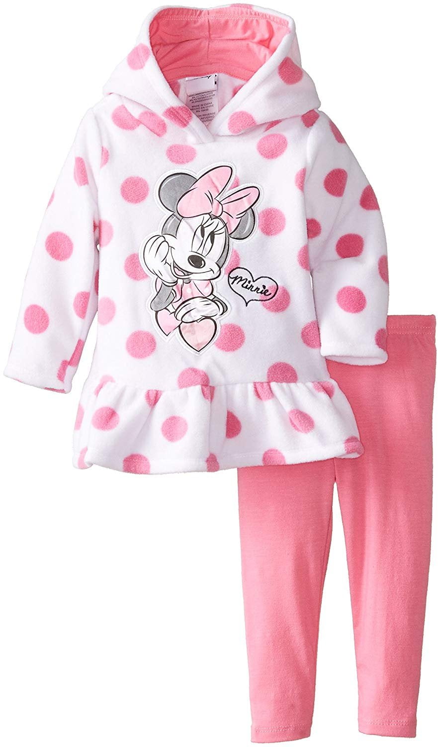 Disney Baby Girls' Minnie Mouse 2 Piece Polka Dot Fleece Set, Pink