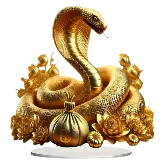 HUONA 2025 Golden Snake Centerpiece Decoration Acrylic 2D Flat Funny Chinese New Year Snake Ornament Home Office Decor