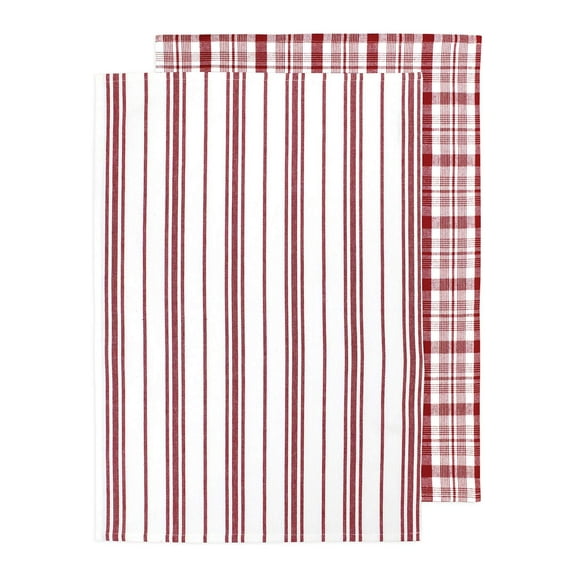 MU Kitchen 100% Cotton Farmhouse Dishtowel, Set of 2, 19 by 28-Inches (Cabernet)