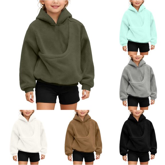 VOUZZA Hoodies for Girls, Dog Cat Graphic Long Sleeve Pullover Hoodie with Pet Carry Pouch, Casual Hooded Sweater Top, Ages 3-14