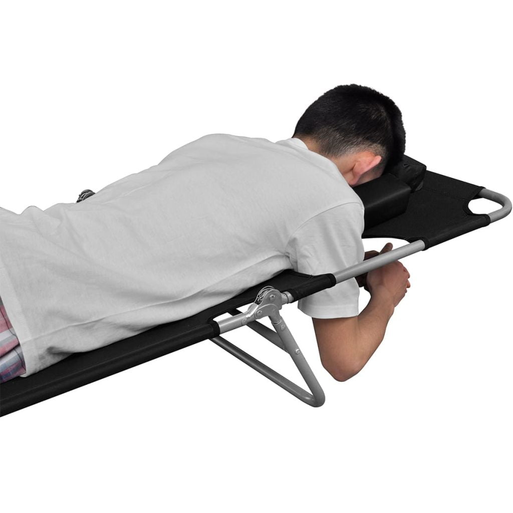 Kepooman 74" Modern Portable Foldable Lounger with Steel Frame & Headrest for Beach Patio Porch, Black Kepooman 74" Modern Portable Foldable Lounger with Steel Frame & Headrest for Beach Patio Porch, Black