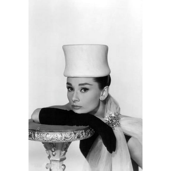 Audrey Hepburn Stunning Pose In White Hat Gloved Hand Iconic Image 24X36 Poster