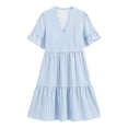 thumbnail image 4 of Holidays Dresses for Women Ndbuld Women's Summer Striped V-neck Pleated Casual Mini Beach Dress With Pockets Light Blue XXL, 4 of 9