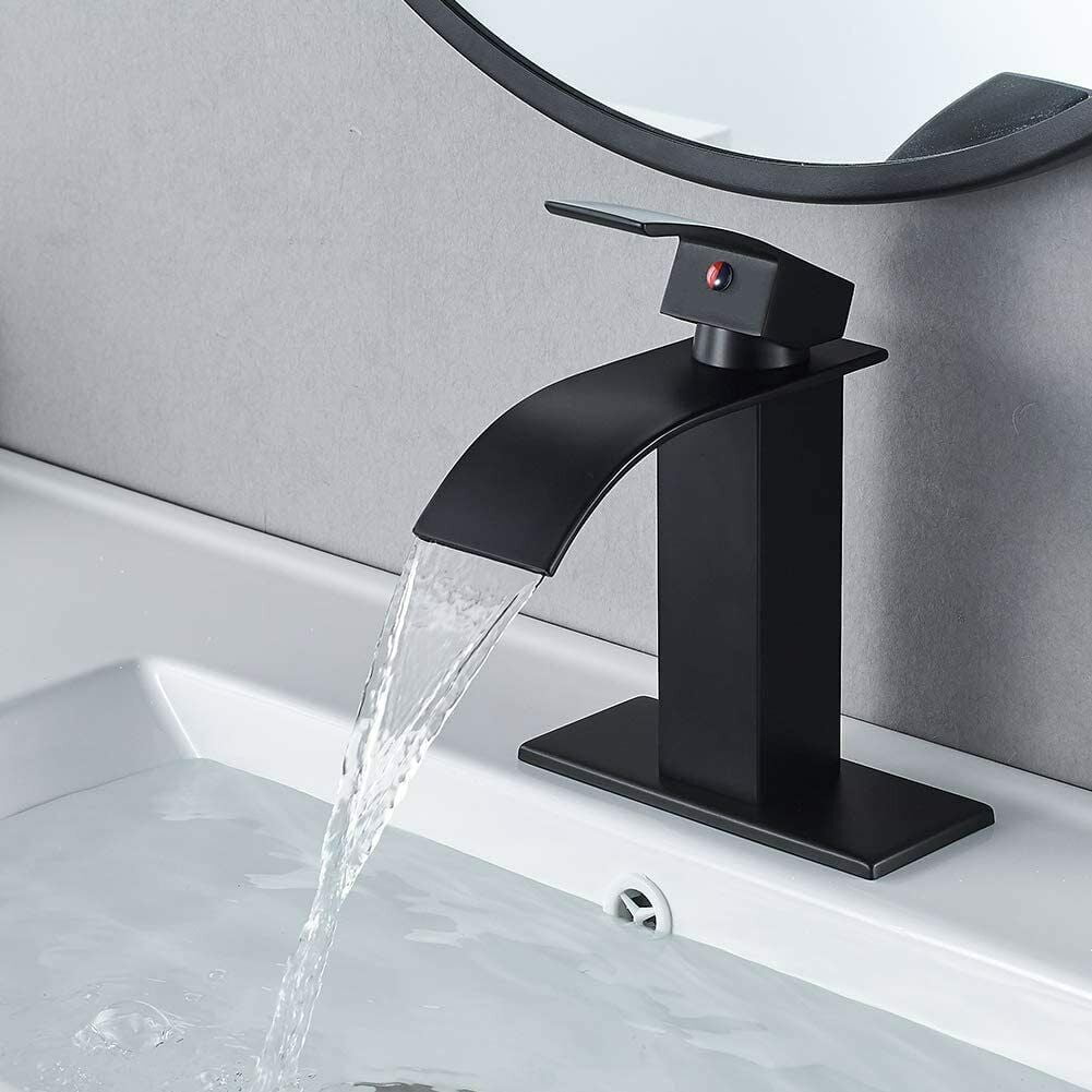 CES Black Bathroom Faucet Waterfall Vanity Sink Basin Mixer Tap with ...
