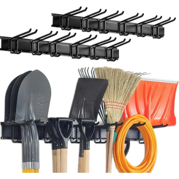Wall Mount Tool Storage Rack, Heavy Duty Garage Storage Tool Organizer, Garden Tool Wall Hooks and Hangers, Hold Up to 350lbs Black 2Pack, AK806-Black-2Pack