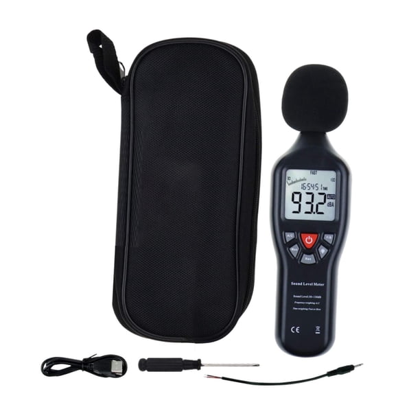 Medidor de nivel de sonido Lector de decibelios digital con bolsa de transporte Precisión Medidor de ruido de 1,5 dB Medidor de decibelios para el