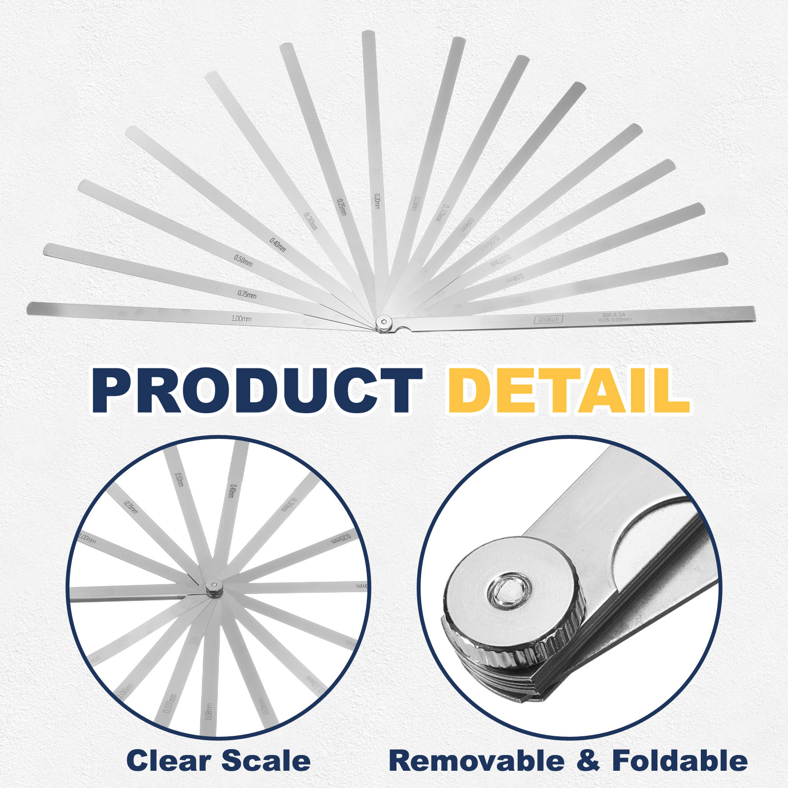 Uxcell Metric Thickness Feeler Gauge 0.05-1mm 14 Blades 11.81" Oval Feeler Gauge Set 3CR13 Stainless Steel Gap Measuring Tool for Repair Valve Guitar Spark Plug