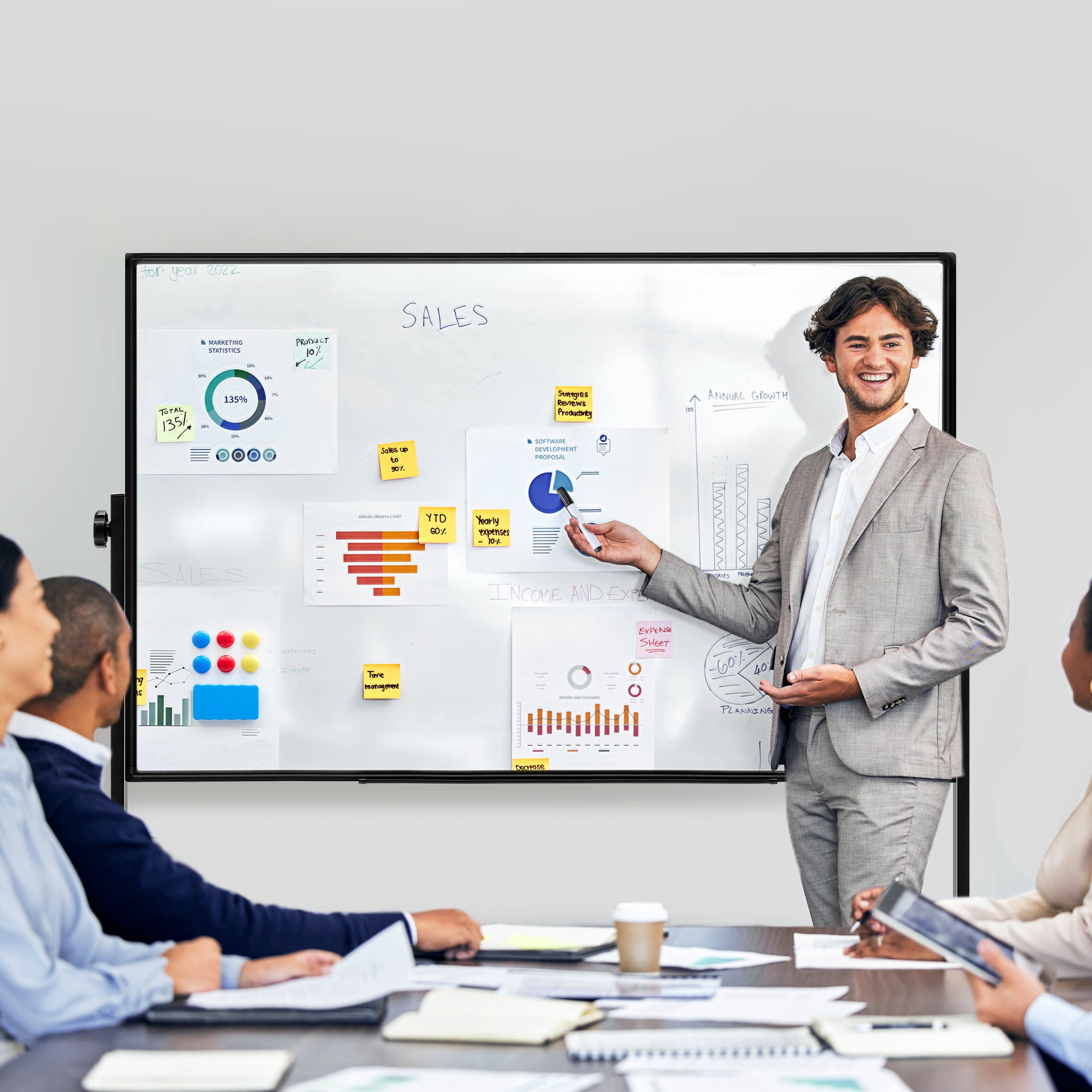edx 46x32 Mobile Magnetic Whiteboard with Aluminum Stand & Wheels for Home Office, Classroom, Black