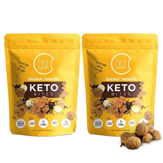 ChipMonk Baking Keto Cookie Bites, Banana Chocolate Chip, Ketogenic Diet Friendly, 2 Pouches 16 Bites