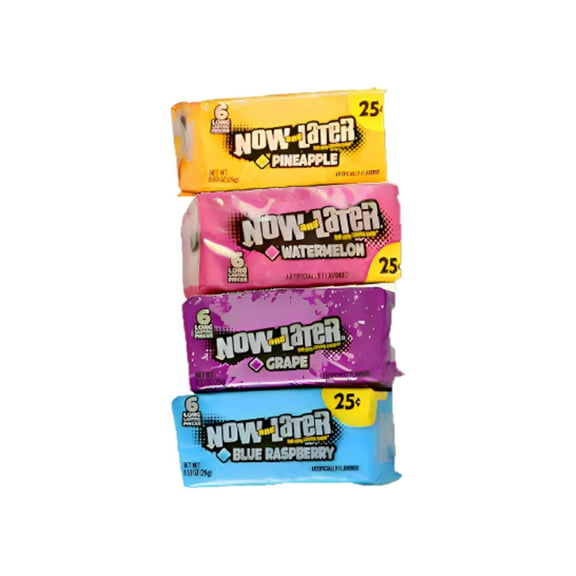 Now & Later Assorted Fruit Candy - 24 pack- Blue Raspberry, Grape, Pineapple, Watermelon - Individually Wrapped - 96 Pieces.