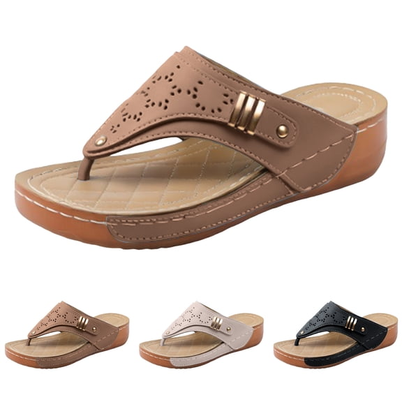 Modisza Women's Arch Support Flip Flops with Soft Sole Hollow Out Summer Beach Slip on Walking Thong Sandals for Outdoor size 6 Black