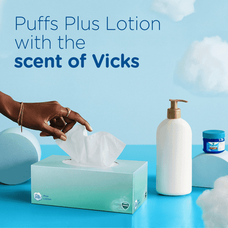 Puffs Plus Lotion with the Scent of Vick's Facial Tissue, 1 Family Size Box, 88 Tissues per Box,