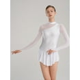 thumbnail image 2 of ZDHoor Womens Figure Ice Skating Dancewear Glitters Mesh Patchwork Lyrical Dance Leotard Dress White S, 2 of 6