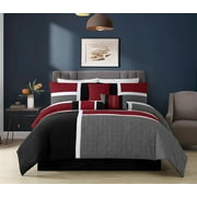 Chezmoi Collection 7-Piece Medallion Patchwork Comforter Set, California King, Red/Gray/Black