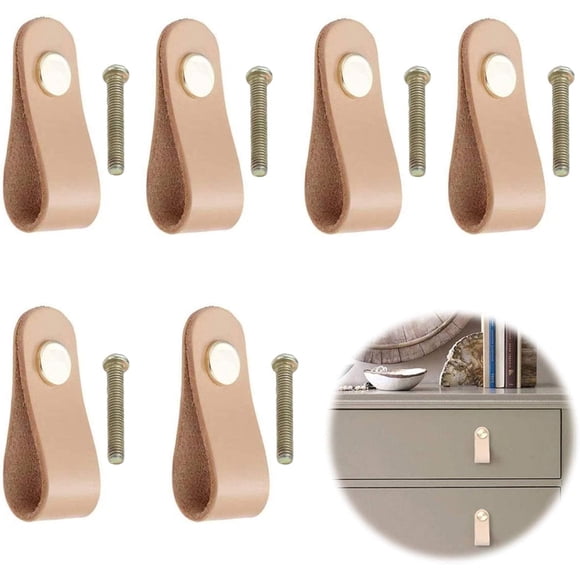 Handcrafted Artistry: Easy Upgrade Dresser Knobs, Leather Drawer Pulls, 6 Pieces, Adds A Touch Of Rustic Charm To Your Spaces
