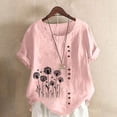 thumbnail image 1 of TaTaai Women's Everyday Casual Blouse, Linen Feel Round Neck T-Shirt, Short Sleeve Comfortable Top for All Occasions Gift, 1 of 5