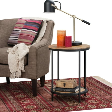 Natural Metal - WyndenHall Alrich Round Solid Mango Wood and Metal Side Accent Table in Natural Finish
