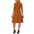 thumbnail image 3 of Vestido Vintage para Mujer INSPIRE CHIC de Manga 3/4 con Cuello Alto, Vestido A-Line de Oficina, Talla XS, Naranja Oscuro, 3 of 6