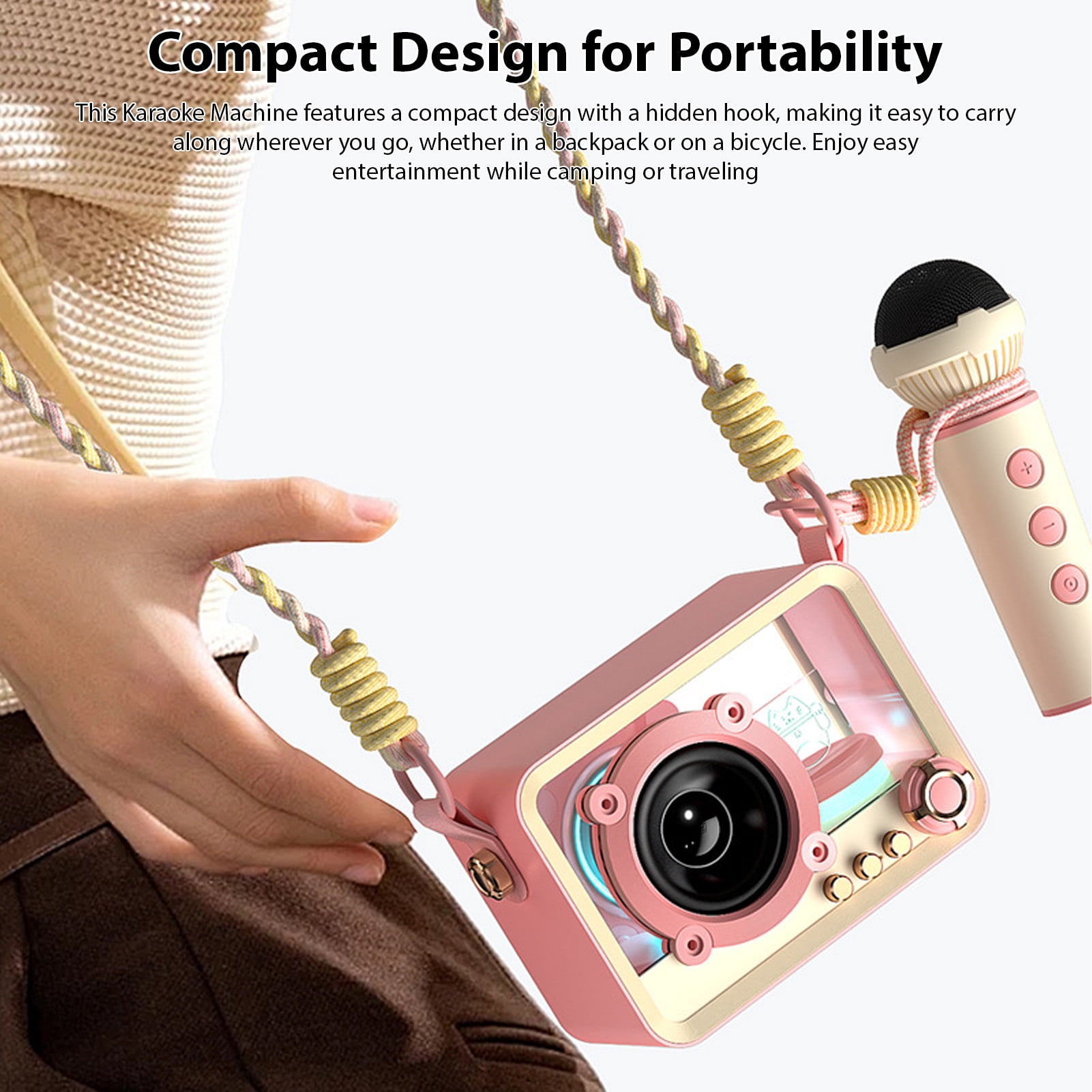YAHHU Mini Karaoke Machine with Wireless Microphone, Portable Bluetooth Speaker KTV Set for Home Party Kids Adults, Pink Single Mic (9.84 inches/25 cm)