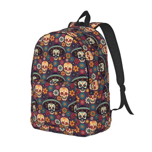 Fotbe Skulls and Flowers Mochila de Lona con Estampado, Mochila Duradera, Mochila Versátil de Alta Calidad, Mochila Compacta Vintage-Small