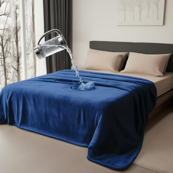 Flannel Waterproof Blanket, Water Resistant & Cozy Double Size for Love and Intimacy, Double Size Couples Blanket (Navy Blue & Abyss Green, 60x80) Bedding Aid