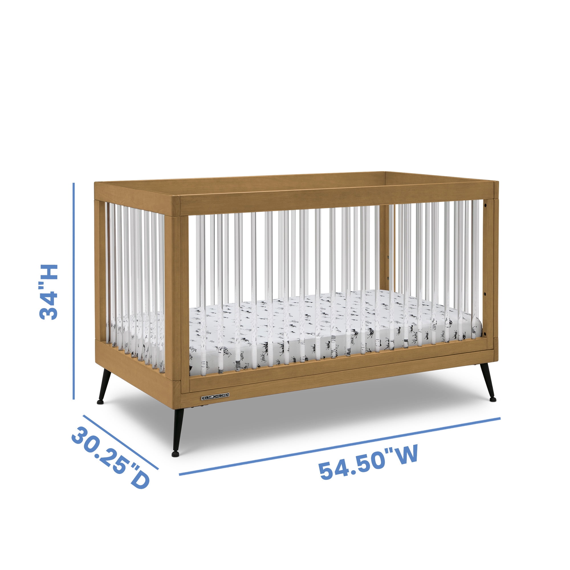 Delta Children Sloane 4-in-1 Acrylic Convertible Crib - Greenguard Gold Certified, Acorn/Matte Black