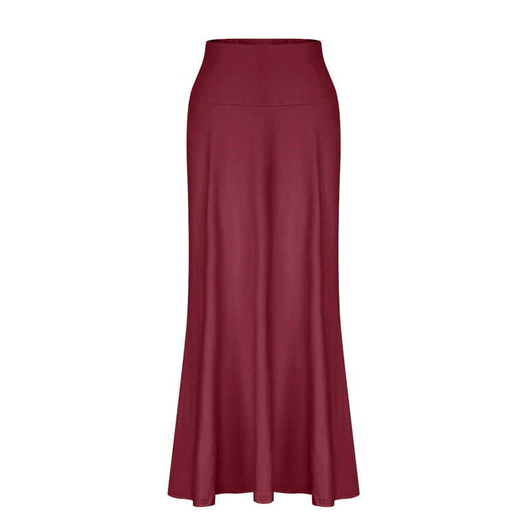 Women High Waist Maxi Skirt Soft Knit Loungewear Stretchy Solid
