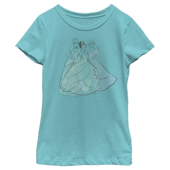 Girl's Disney Princesses Coloring Book Graphic Tee Tahiti Blue Large