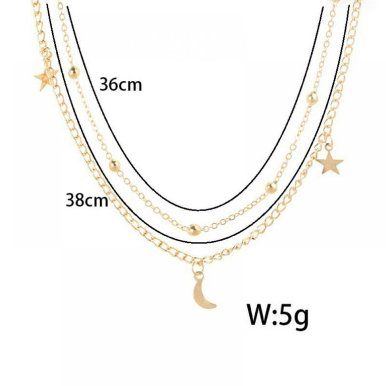 Boho Star Moon Bead Multilayer Chockers Necklace For Women Wedding  Necklaces Pendants Layering Chokers,Gold/Silver