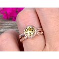 thumbnail image 4 of 10k Rose Gold 2.25 Carat 6mm Round Cut Champagne Diamond Moissanite Engagement Rings With Two Matching Wedding Band Halo Design Art Deco, 4 of 5