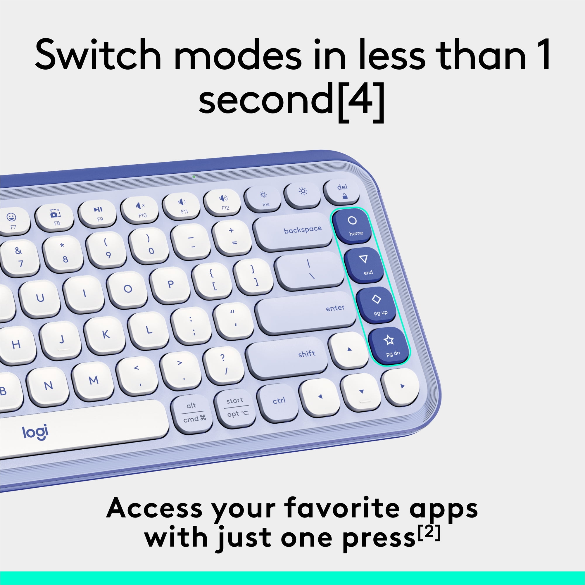 Logitech POP ICON KEYS Wireless Bluetooth Keyboard, Comfortable Typing, Programmable Keys, Lilac and Off-White