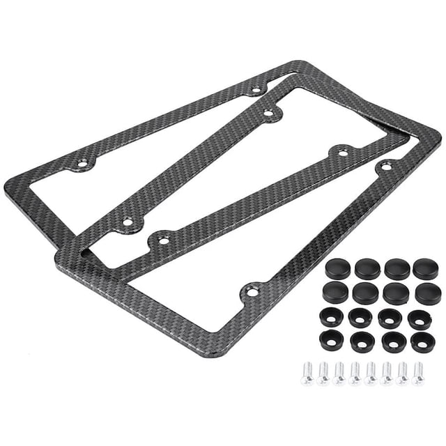 Acouto License Plate Frame 2PCS Carbon Fiber License Number Plate Frame Cover Holders with Screw Caps Applicable to US