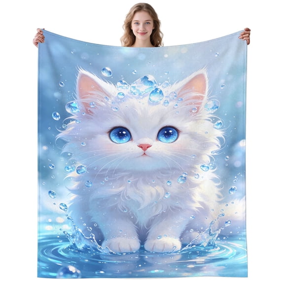 Soft Cozy White Kitten Throw Blanket for Couch Home Cute Kittens Blankets Gifts for Women Men Adults Cat Lovers Decor Birthday Gifts 50×40 Inch