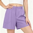 thumbnail image 4 of Pounoo Bermuda Shorts for Women High Waisted Pleated Front Button Detail Pocket Detail Loose Fit Bottoms Daily Slacks, 4 of 7
