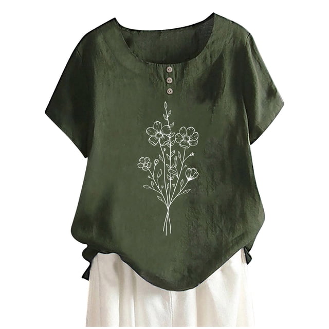 Birdeem Blouses pour Femmes Mode Blouses Décontractées Imprimées Chemises à Boutons Manches Courtes Col Rond Hauts