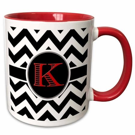 

3dRose Black and white chevron monogram red initial K - Two Tone Red Mug 11-ounce