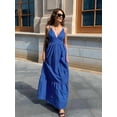 thumbnail image 5 of Women's V Neck Maxi Dresses Line Tiered Flowy Sleeveless Swing Travel Sundress Dress for Summer Casual Beach Blue S, 5 of 10