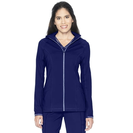 

Urbane Impulse Athletic Scrub Jacket for Women: 2-Pocket Contemporary Slim Fit Extreme Stretch Mock Neck Zipper Front Warm-Up Medical Scrubs 9742