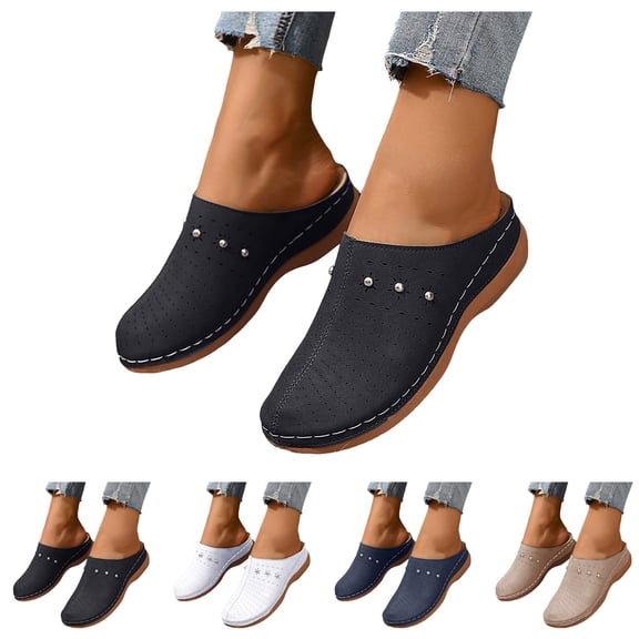 Pandaie Clogs for Women Orthopedic Walking Slip on Mules with Arch Support Closed Toe Casual Slide Sandals Summer Low Wedge Shoes Indoor Outdoor Beige Size 6